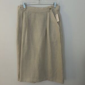 Vintage Jantzen‎ Beige Midi Skirt-Sz 14-Front Pleats-Minimal-Clean-Classic